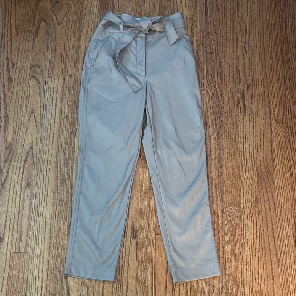 Aritzia Babaton Vegan Leather Tie-Front Belted Pants grey-size 0